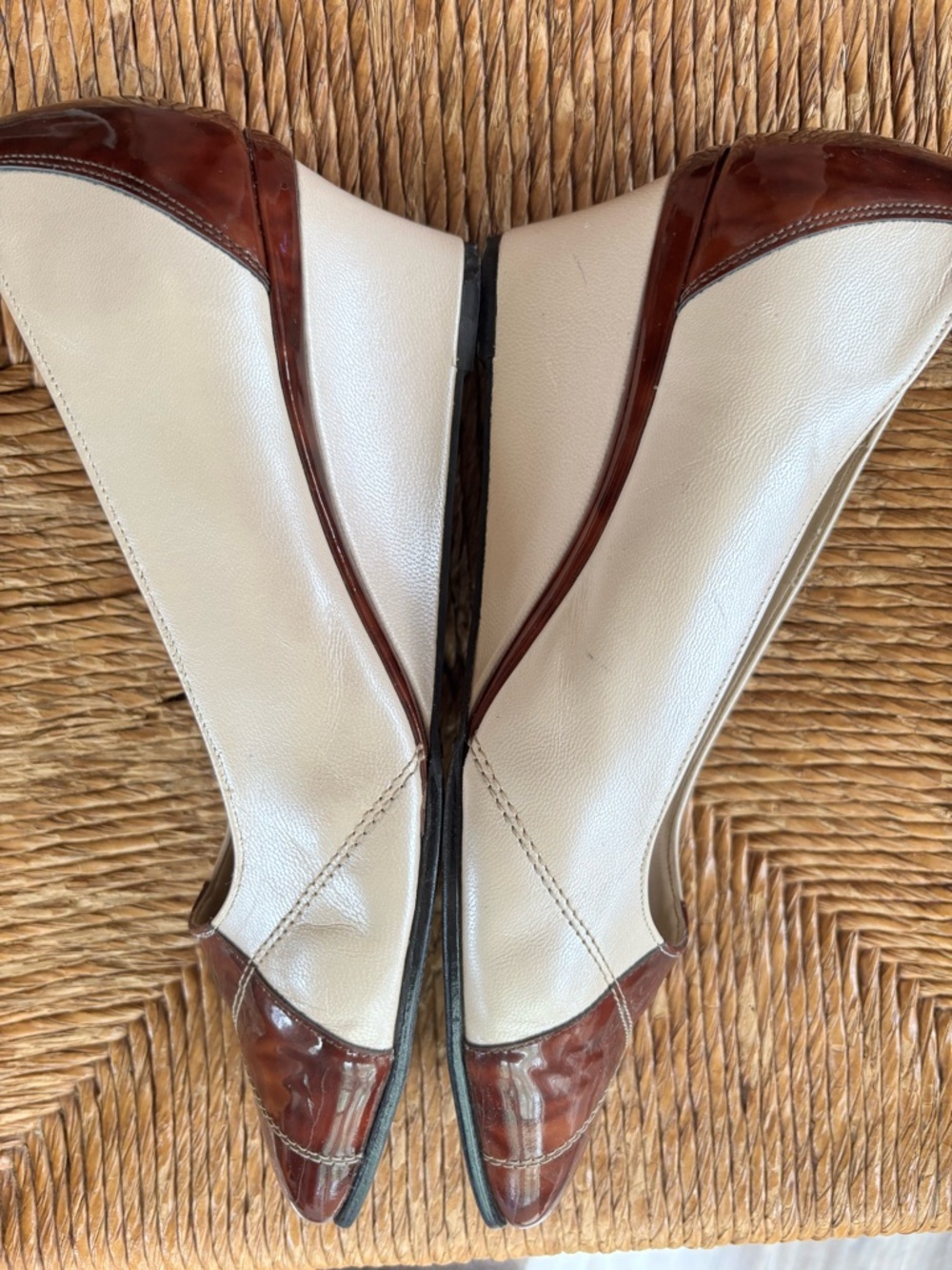 California Magdesians Two-Tone Cream & Brown Women's Leather wedges size 9.5 - Picture 5 of 10